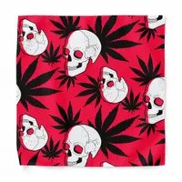 Weed Leaf Herbal Plant and Skulls on Red Bandana