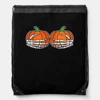 Skeleton Hand On Chest Pumpkin Halloween Women Drawstring Bag