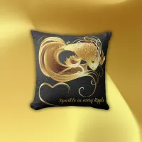 Gold goldfish on black foil monogram | throw pillow