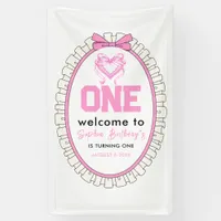 Cute Pink Bow Coquette 1st Birthday Banner