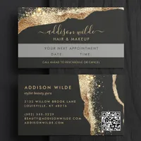 Stunning Black And Gold Glitter Script QR Code Appointment Card