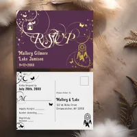 Whimsical Fairytale Wedding RSVP | Purple and Gold Foil Invitation Postcard