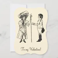 Vintage Edwardian Valentine boy girl letter cream Holiday Card