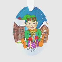 Boy Elf Whimsical Personalized  Christmas Ornament