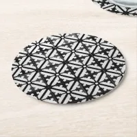 Black and White Patterned Floor Tile Print Round Paper Coaster