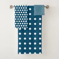 Ocean Blue and White Polka Dots Bath Towel Set