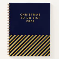 Christmas To Do List Classy Blue Gold Foil Stripes Notebook