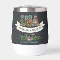US 250 Years of Freedom Elegant Stemless  Thermal Wine Tumbler