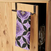 A purple amethyst gold and black abstract kitchen towel