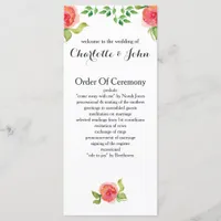 coral pink watercolor floral wedding programs