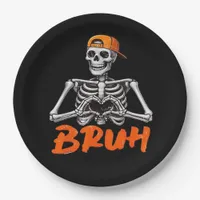 Bruh Skeleton Hand Heart Halloween Costumes Men Cl Paper Plates