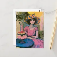 Beautiful Woman at the Cupcake Table Collage Postcard