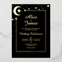 Moon Star Border Elegant Black Gold Foil Wedding Invitation