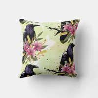 Watercolor Flowers Floral Raven Botanicals Throw Pillow