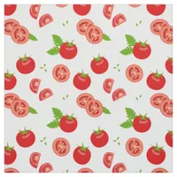 Tomatoes and Tomato Slices Pattern on White Fabric