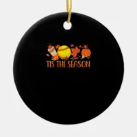 Tis Season Pumpkin Spice Latte Halloween Fall Coff Ceramic Ornament