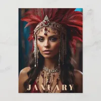 *~* AP53  Boho JANUARY Headdress GARNET  Postcard