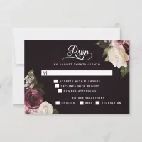 Dark Moody Floral Romantic Wedding Meal Options RSVP Card