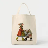 Quirky Lady with Shopping Cart Tote Bag