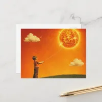 Retro Boy Lassos The Sunshine Surreal Art Postcard