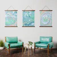 Tranquil Pale Blue and Green Fluid Art Hanging Tapestry
