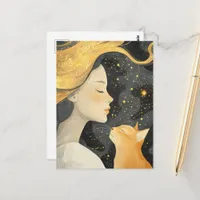 The Cute Ginger Cat and a Woman Postcard