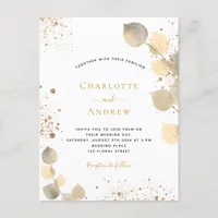 Wedding eucalyptus glitter golden foliage glitter invitation postcard