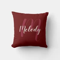 Personalized Monogram and Name Burgandy Red Throw Pillow