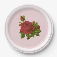 Vintage Red Roses Party Paper Plate