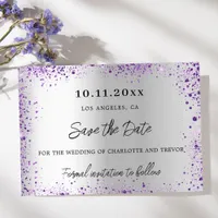 Wedding silver violet purple glitter save the date