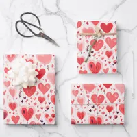 Valentine's Day Red and Pink Hearts Wrapping Paper Sheets