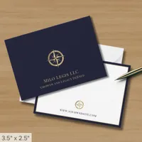 Navy Blue Gold Compass Logo  Note Card