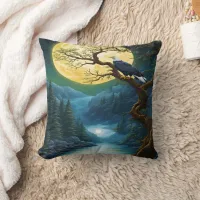 Eagle Perched Under Full Moon Over River Throw Pillow