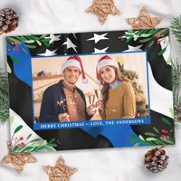 Police Thin Blue Line Flag Custom Photo Christmas Holiday Card