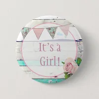It's a Girl! Shabby Rustic Birth Announcement Button
