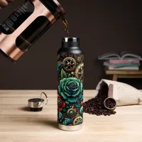 Beautiful Steampunk Themed Gears and Roses Water Bottle