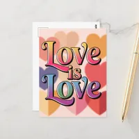 Love is Love Colorful Hearts Typography Postcard