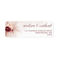 Boho Pampas Grass Burgundy Roses Wedding Label