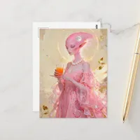 Beautiful Pink Alien Lady With Orange Juice Postcard