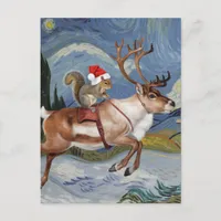 Squirrel Santa and Adorable Reindeer Christmas Postcard