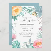 Dusty Pastel Tropical Floral Summer Wedding Invitation