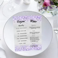 Birthday Progam Menu silver violet confetti