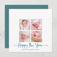 Contemporary Happy New year 4 photo Turquoise Holiday Card