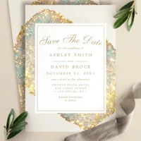 Chic Iridescent Glitter Save the Date Card