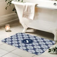 Navy and White Seashell Coastal Monogram Bath Mat