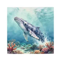 Oceanic Blue Whale Watercolor Coastal Art