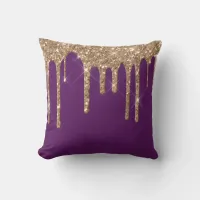 *~* Gold Glitter Drip Drips PURPLE Throw Pillow