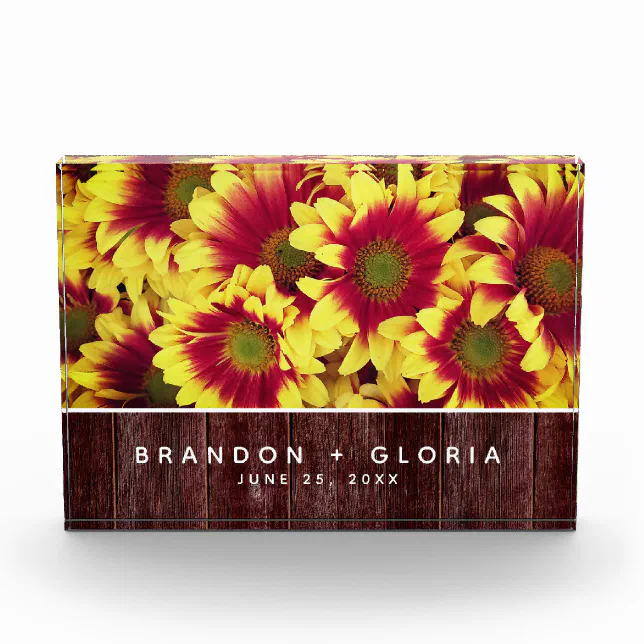 Rustic Autumn Sunflowers on Fence Wedding Acrylic Award