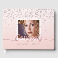 Graduate rose gold photo diamonds pink  guest book