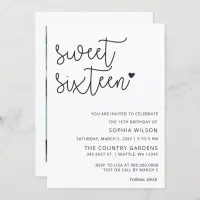 Simple Minimalist Script Sweet 16 Birthday Photo I Invitation